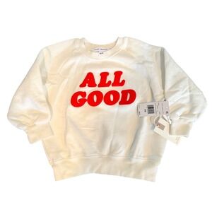 Good American All Good Puff Print Sweatshirt Kids 5/6 Ivory Cotton Streetwear